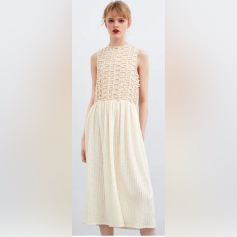 Zara Cream Rope Midi Dress Size S